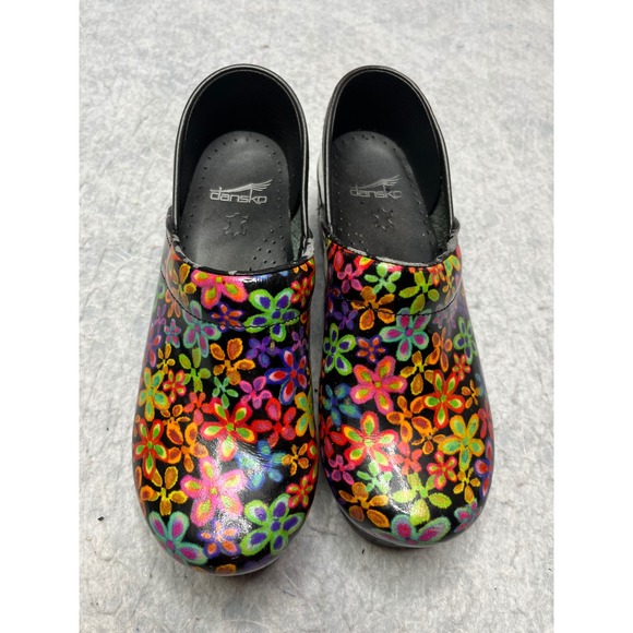 Dansko Floral Clogs Women's Size 38 Black Multi Color Flower Comfort Shoes - Picture 2 of 6